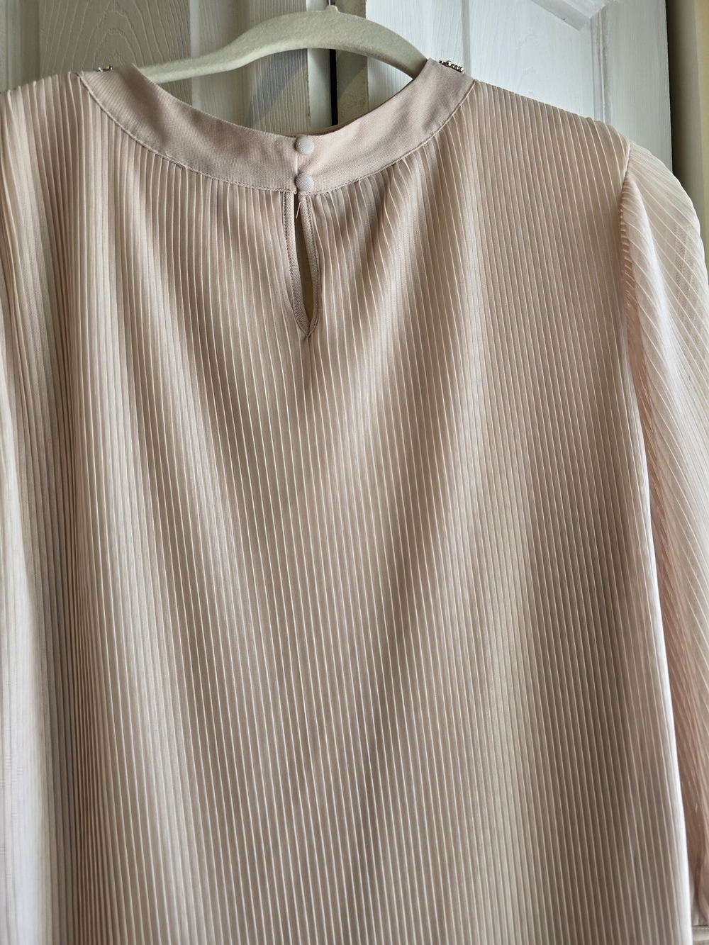 Women’s Pleated Jewel-Neck Blouse in Cream - Picture 3 of 5